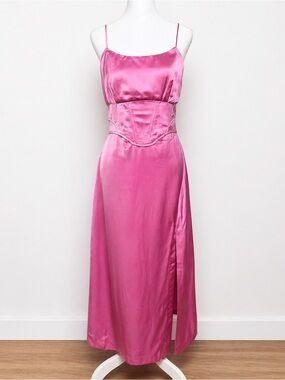 NWT Jason Wu Pink Satin Corset Midi Dress Formal Wedding Guest Size M
